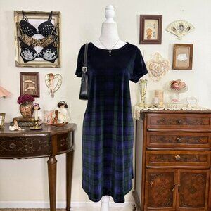 modern girly grunge plaid velvet midi dress